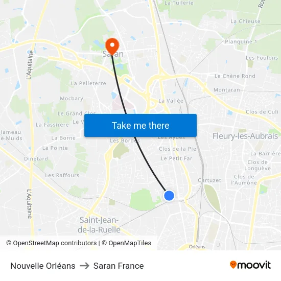 Nouvelle Orléans to Saran France map