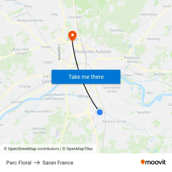 Parc Floral to Saran France map