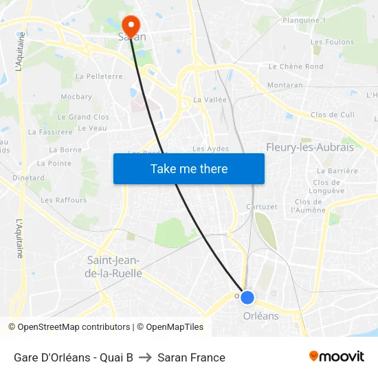 Gare D'Orléans - Quai B to Saran France map
