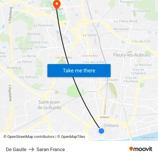 De Gaulle to Saran France map