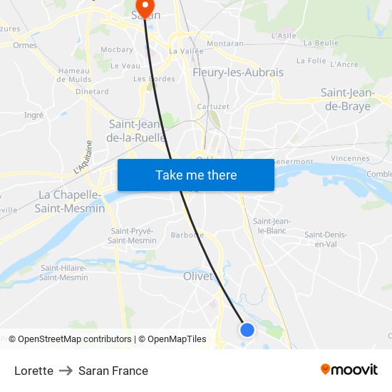 Lorette to Saran France map