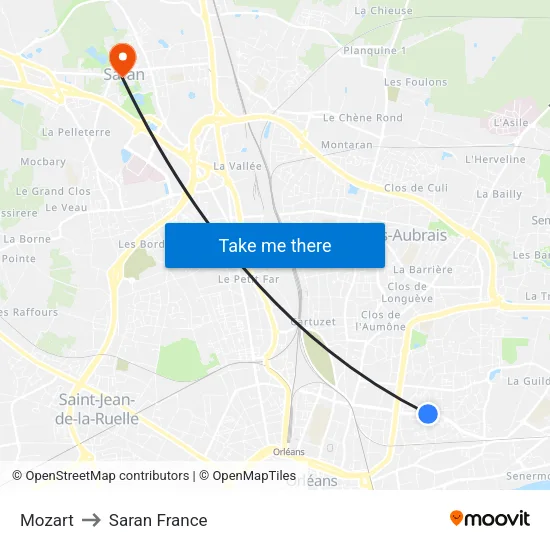 Mozart to Saran France map