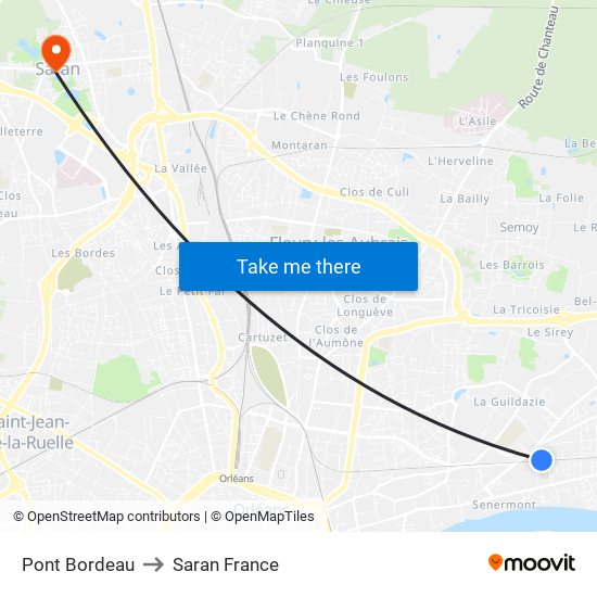 Pont Bordeau to Saran France map