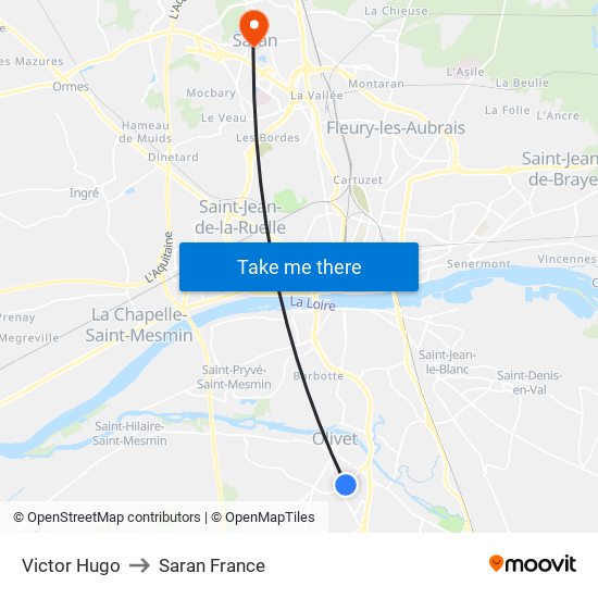 Victor Hugo to Saran France map