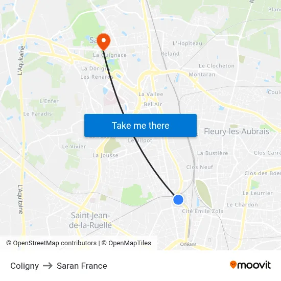 Coligny to Saran France map