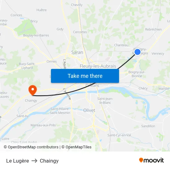 Le Lugère to Chaingy map