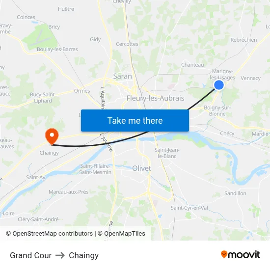 Grand Cour to Chaingy map