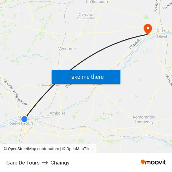 Gare De Tours to Chaingy map