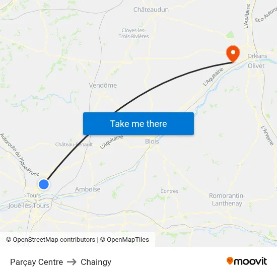 Parçay Centre to Chaingy map