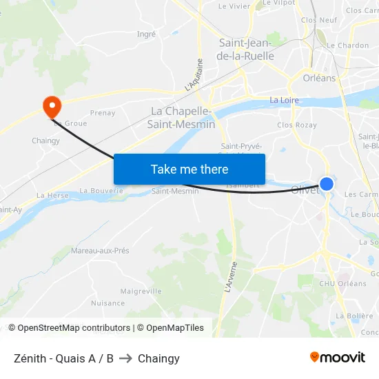Zénith - Quais A / B to Chaingy map