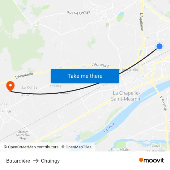 Batardière to Chaingy map