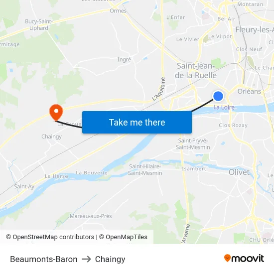 Beaumonts-Baron to Chaingy map