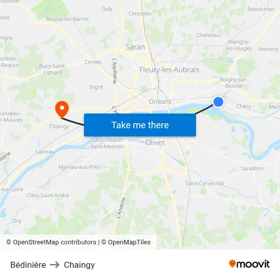 Bédinière to Chaingy map