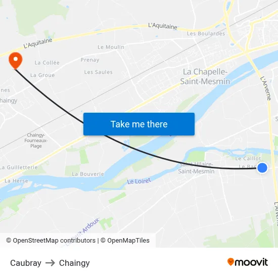 Caubray to Chaingy map