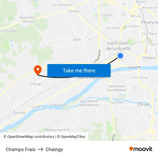 Champs Frais to Chaingy map