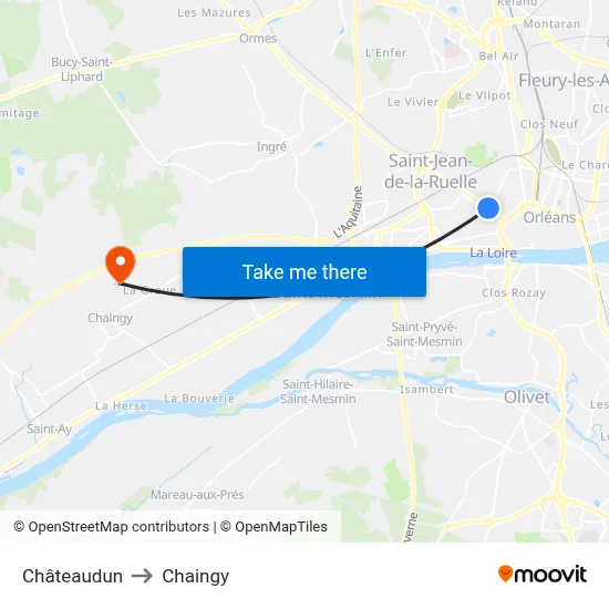 Châteaudun to Chaingy map