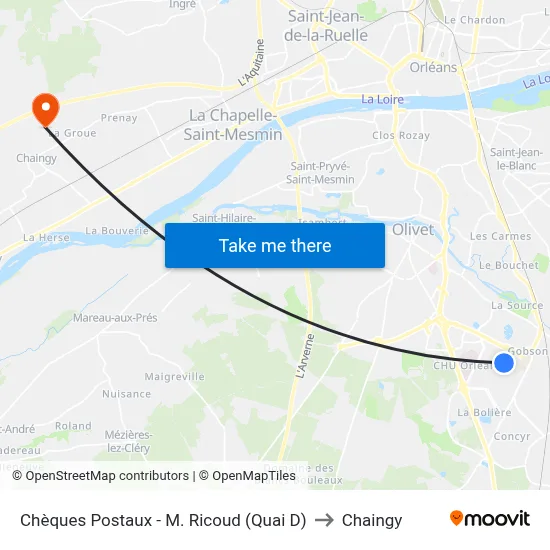 Chèques Postaux - M. Ricoud (Quai D) to Chaingy map
