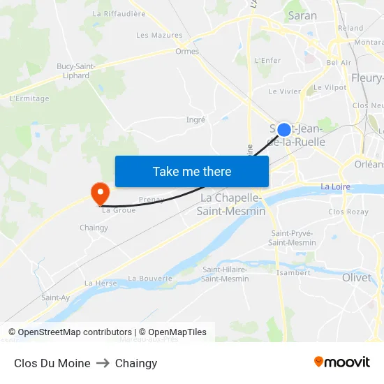 Clos Du Moine to Chaingy map