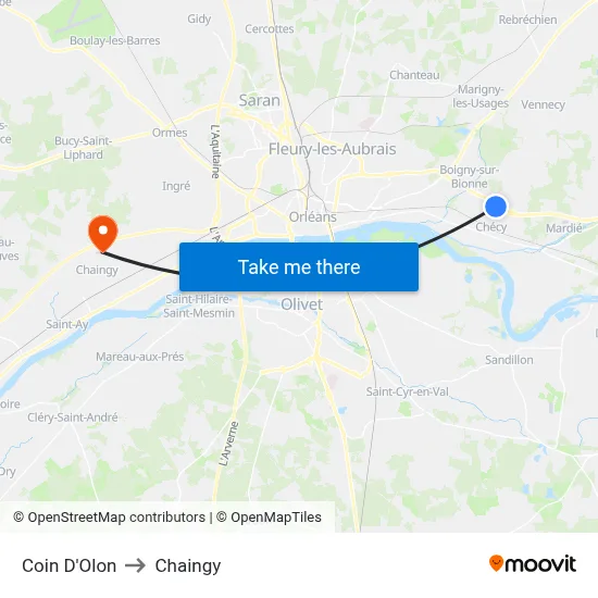 Coin D'Olon to Chaingy map