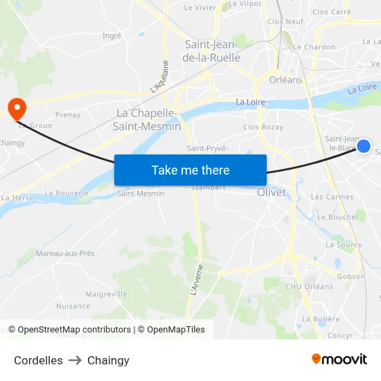 Cordelles to Chaingy map