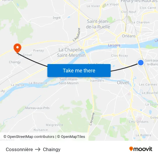 Cossonnière to Chaingy map