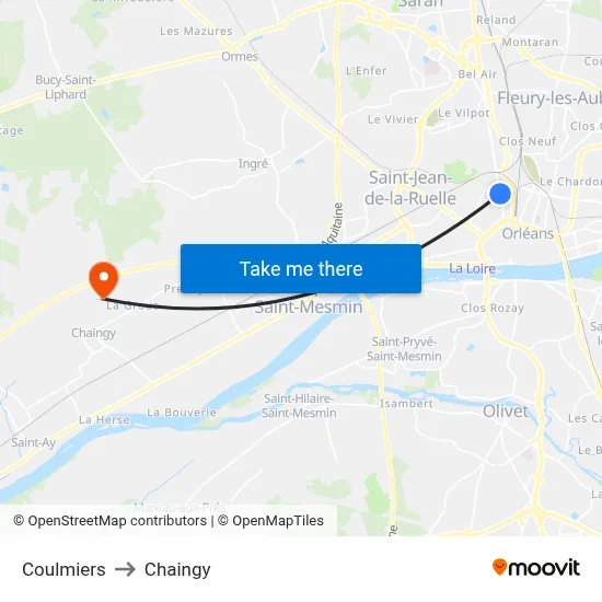Coulmiers to Chaingy map