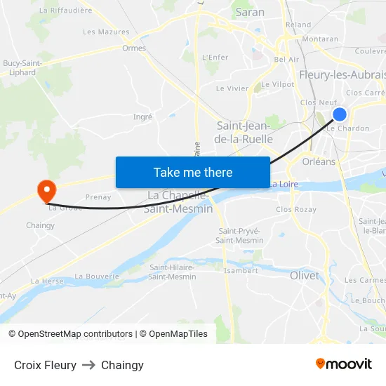 Croix Fleury to Chaingy map