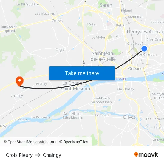 Croix Fleury to Chaingy map