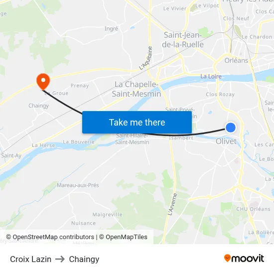 Croix Lazin to Chaingy map