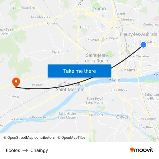 Écoles to Chaingy map