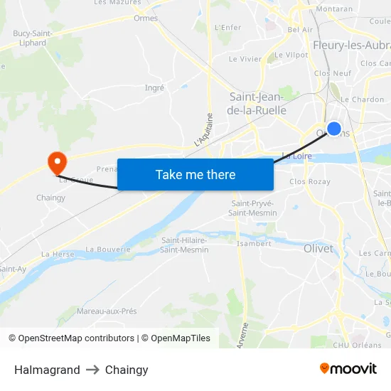 Halmagrand to Chaingy map