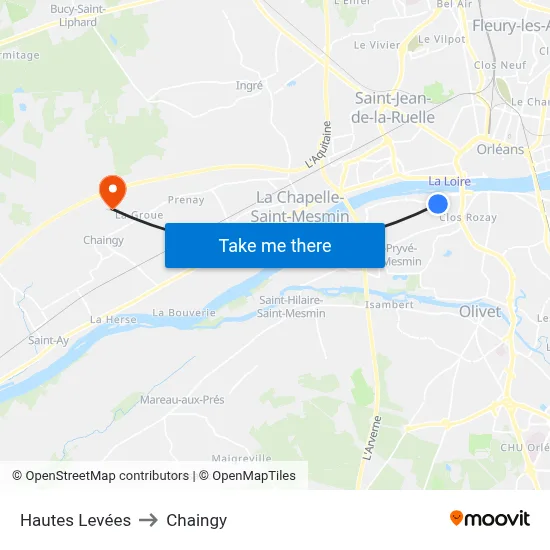 Hautes Levées to Chaingy map