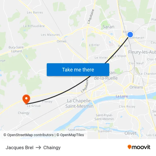 Jacques Brel to Chaingy map