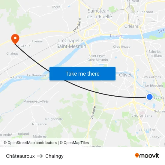 Châteauroux to Chaingy map