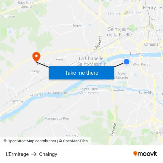 L'Ermitage to Chaingy map