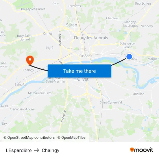 L'Espardière to Chaingy map