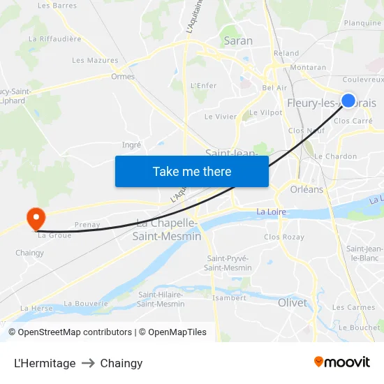 L'Hermitage to Chaingy map
