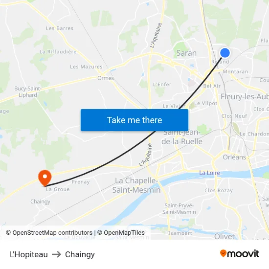 L'Hopiteau to Chaingy map