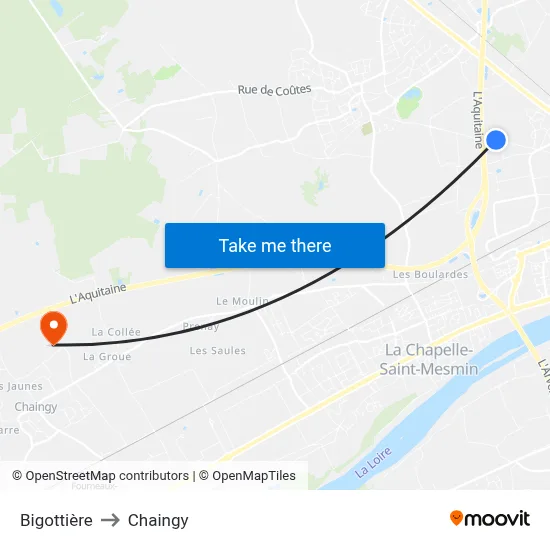 Bigottière to Chaingy map