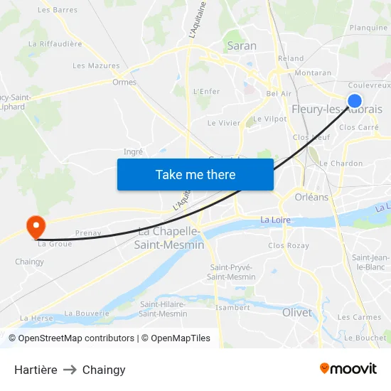 Hartière to Chaingy map