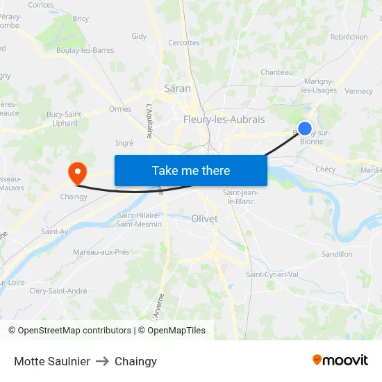 Motte Saulnier to Chaingy map