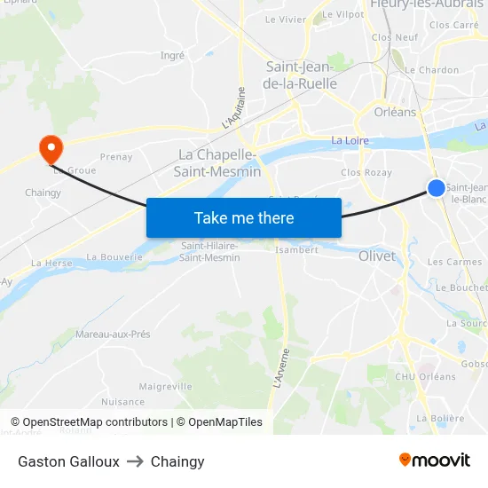 Gaston Galloux to Chaingy map