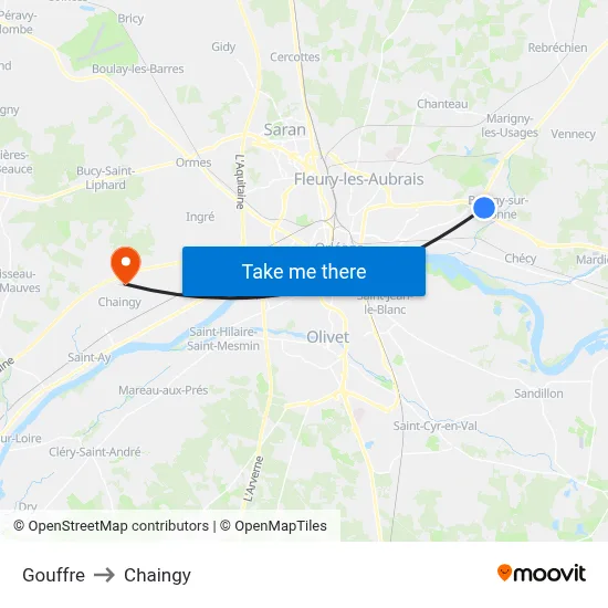 Gouffre to Chaingy map