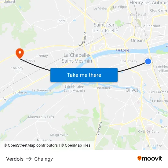 Verdois to Chaingy map
