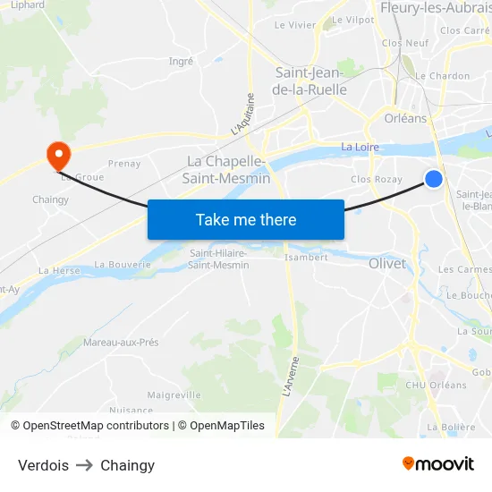 Verdois to Chaingy map