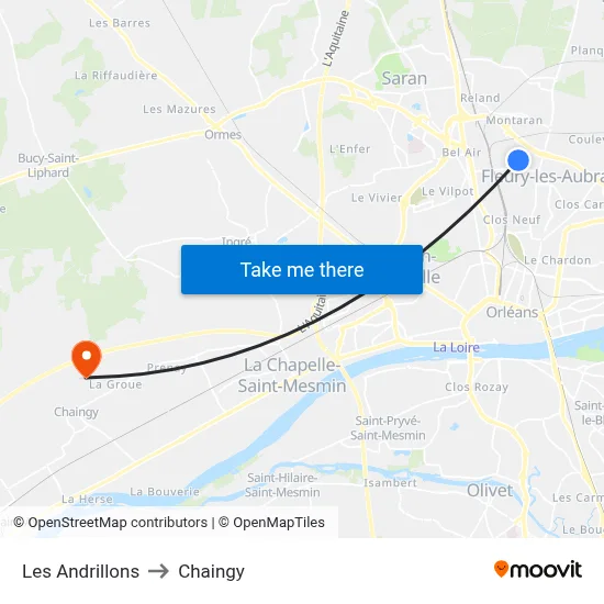 Les Andrillons to Chaingy map