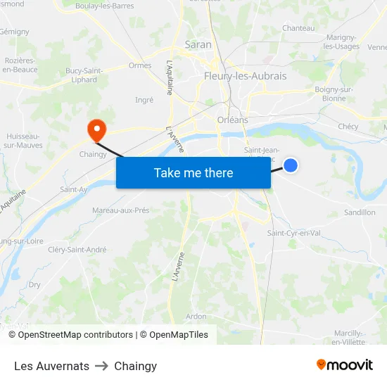Les Auvernats to Chaingy map