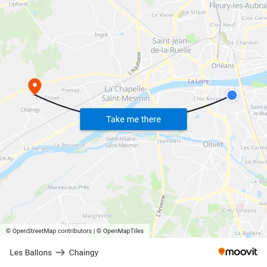 Les Ballons to Chaingy map