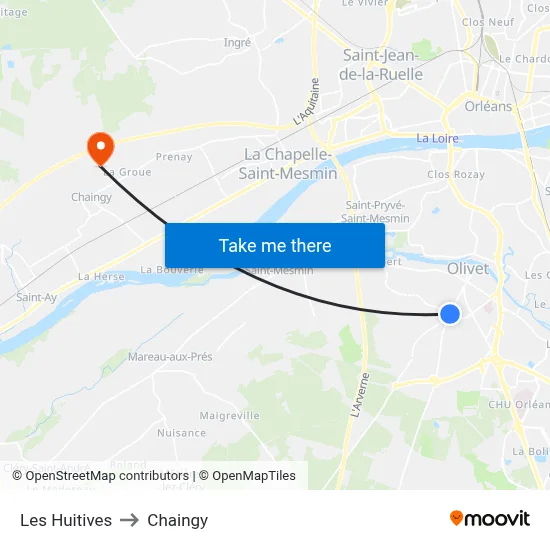 Les Huitives to Chaingy map