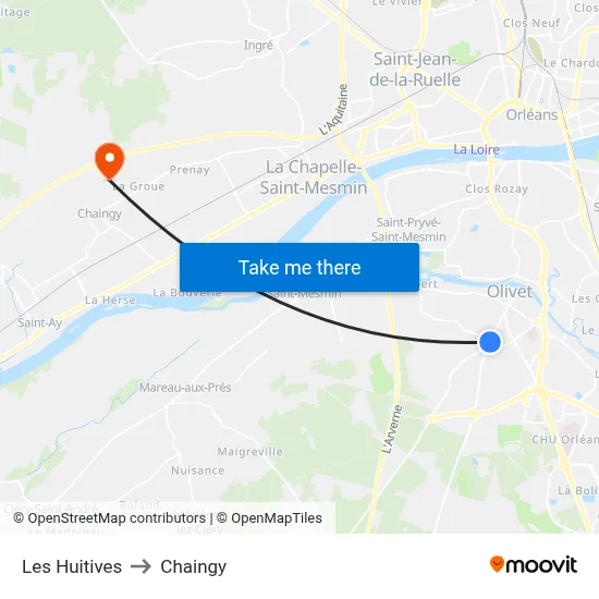 Les Huitives to Chaingy map